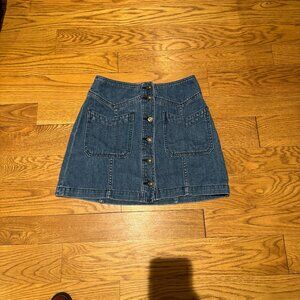 Free People Blue Denim Button Up Mini Skirt